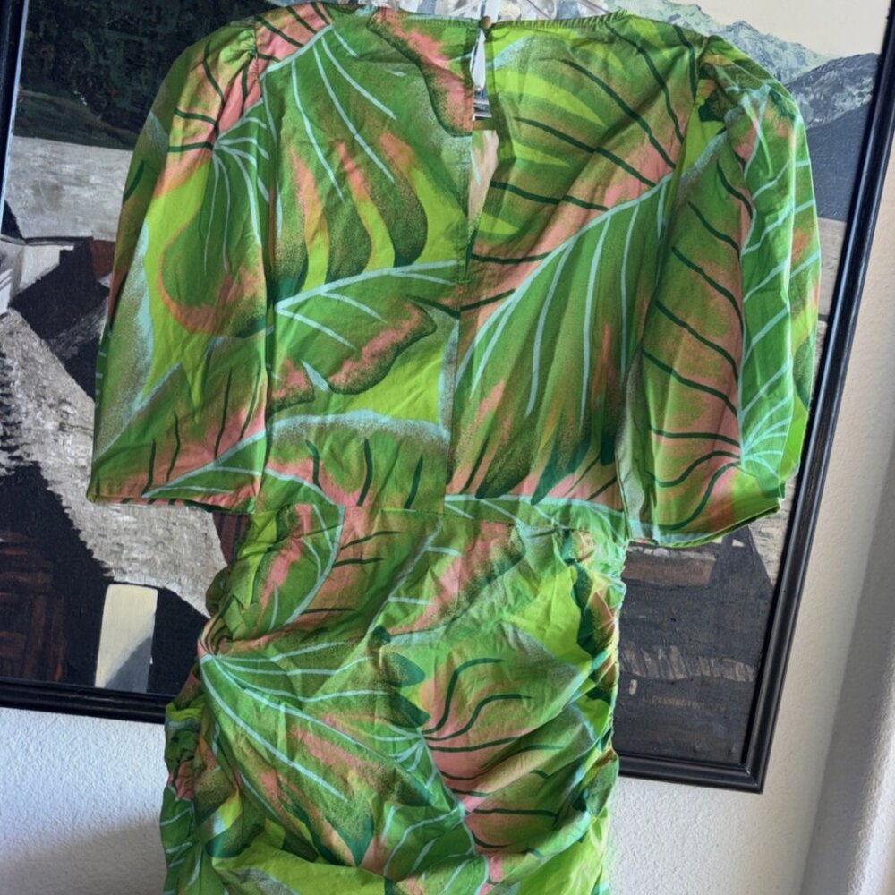 FARM Rio Tropical Leaf Print Ruffle Mini Dress Medium Short Sleeve - Picture 6 of 6